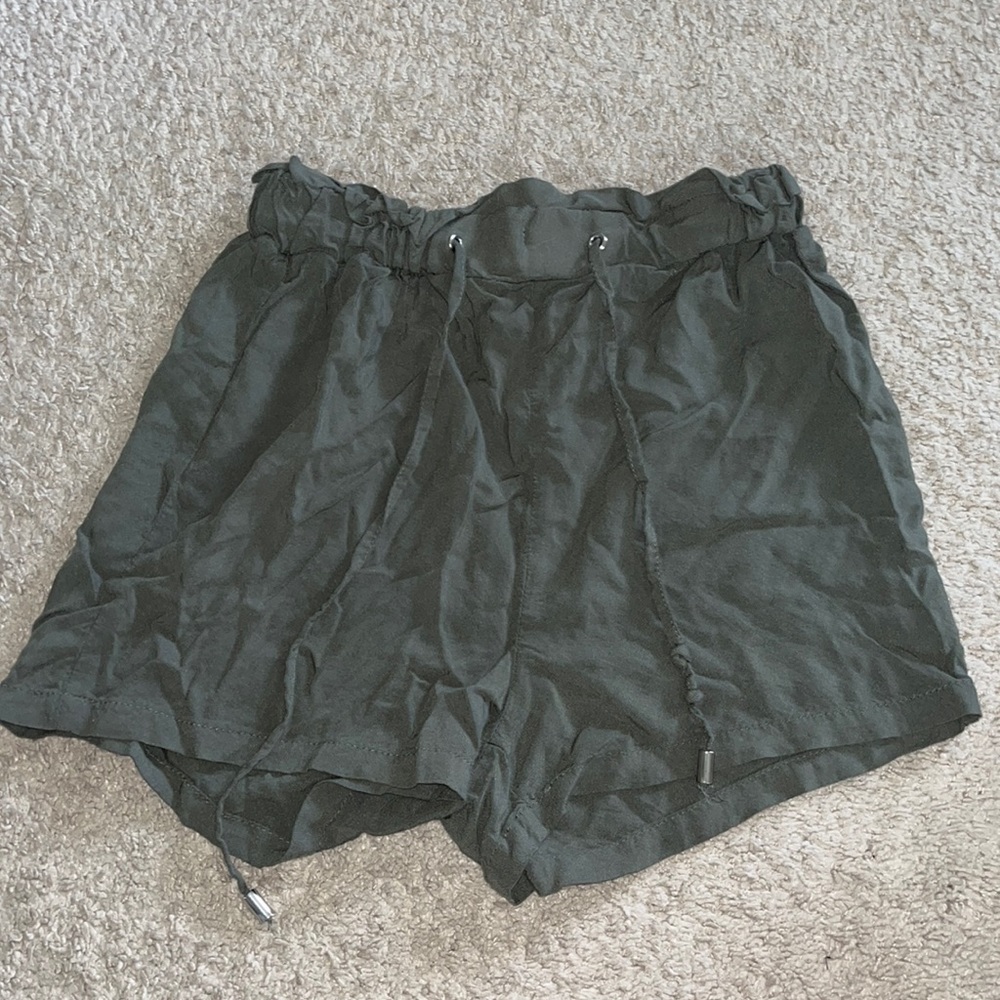green flowy shorts
